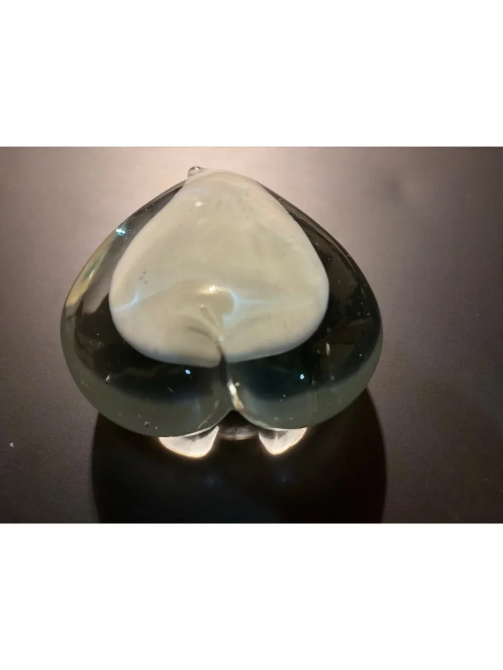 Vintage Heart-Shaped Art Glass Paperweight With White Heart Inside Design